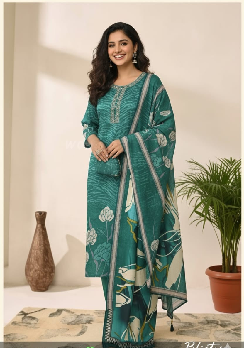 Pristine Green Festive Silk Suit with Duptta