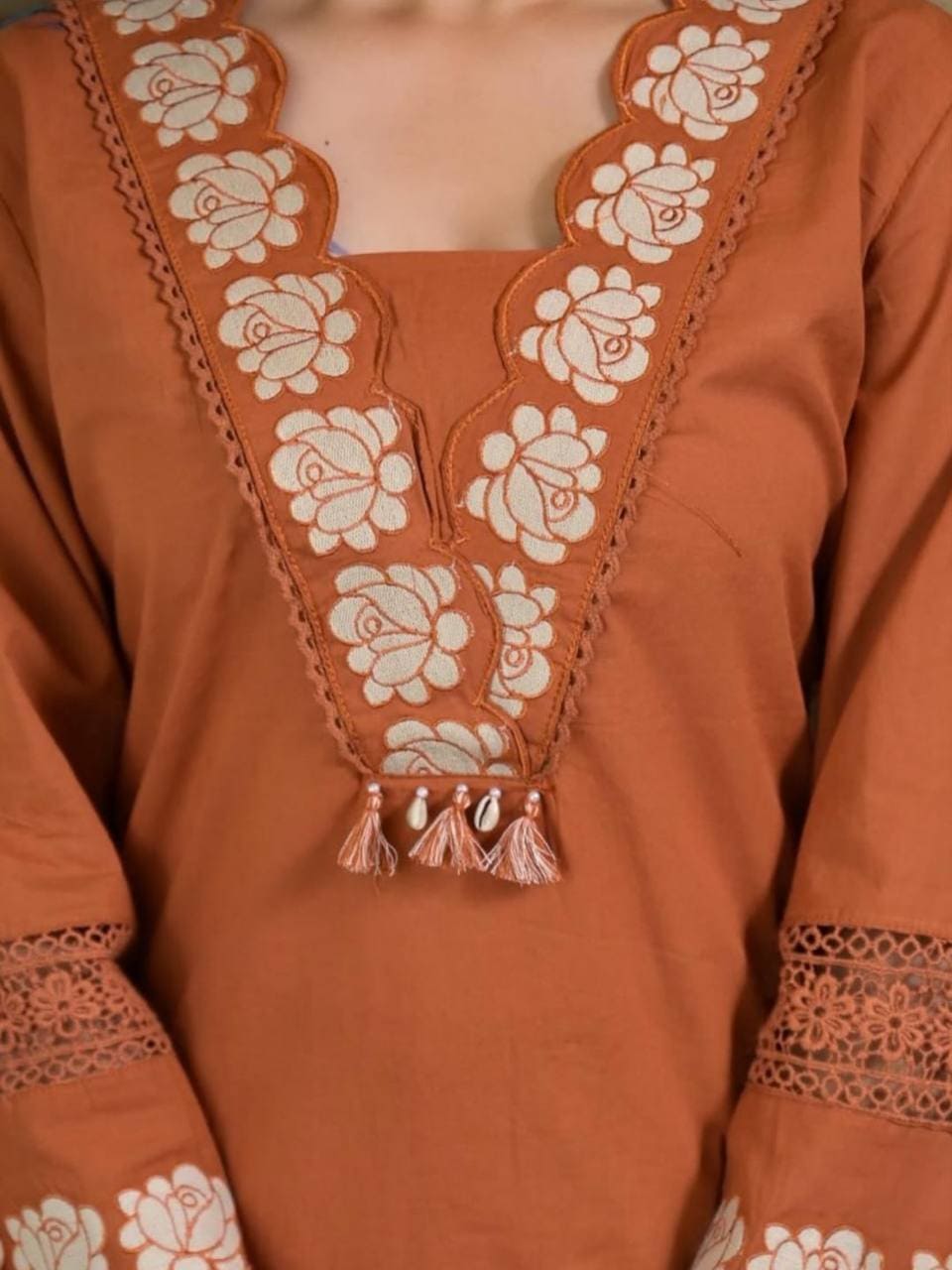 Monarch Saffron Slub Cotton Suit Set with Dupatta