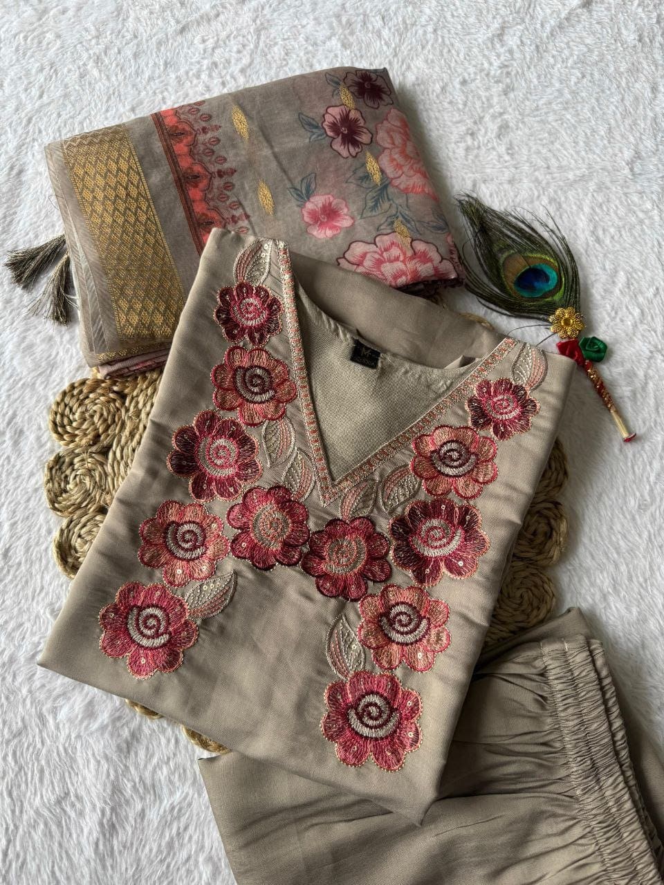 Duchess Pearl Premium Roman Silk Suit set with Dupatta