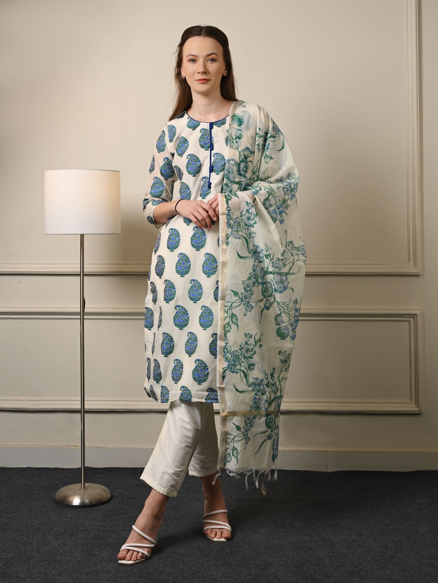 Off White Cotton Silk Suit Set
