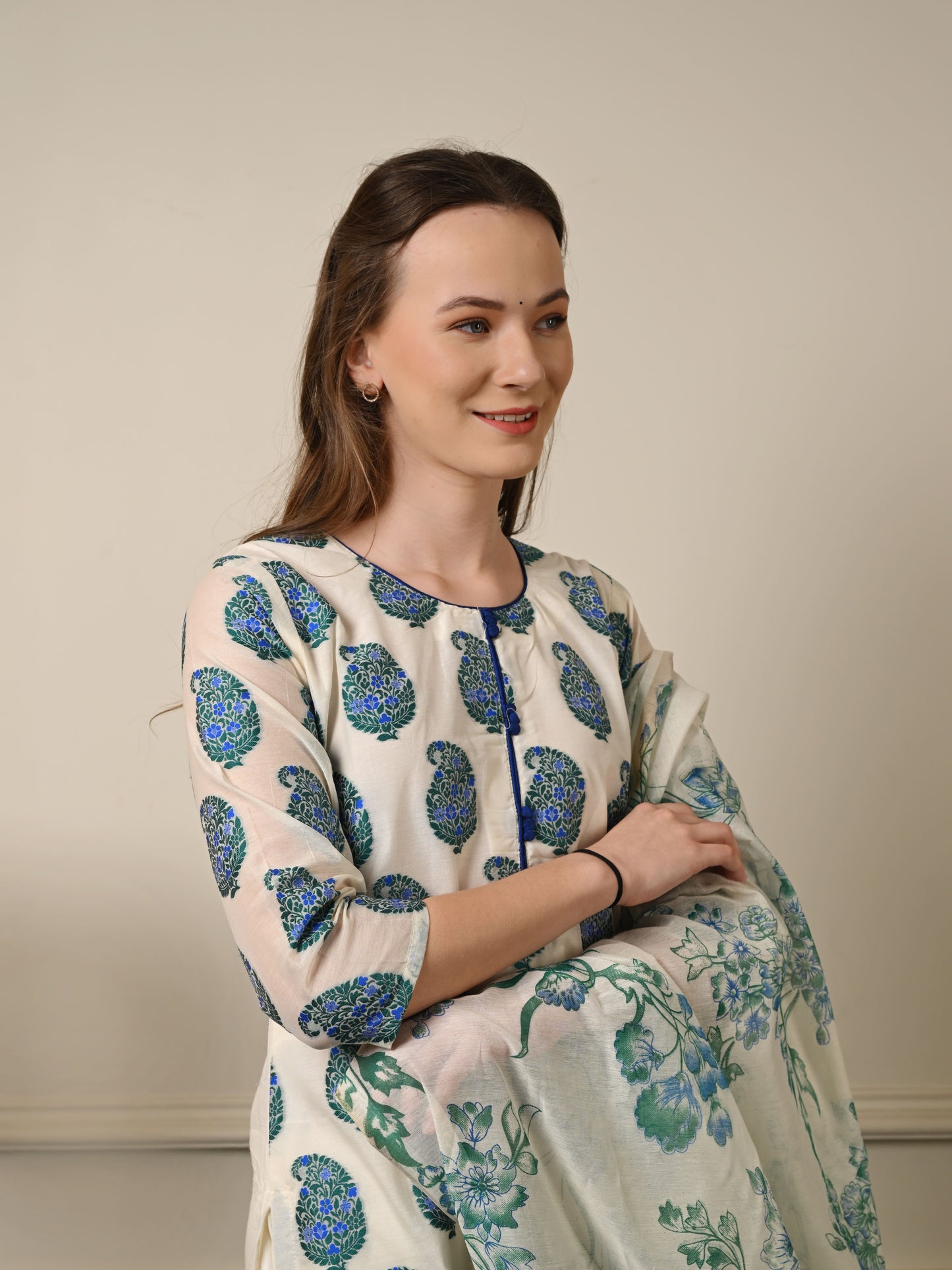 Off White Cotton Silk Suit Set