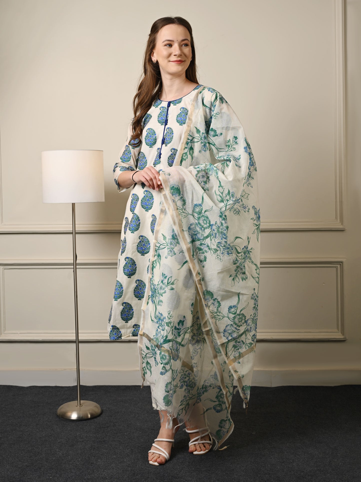 Off White Cotton Silk Suit Set