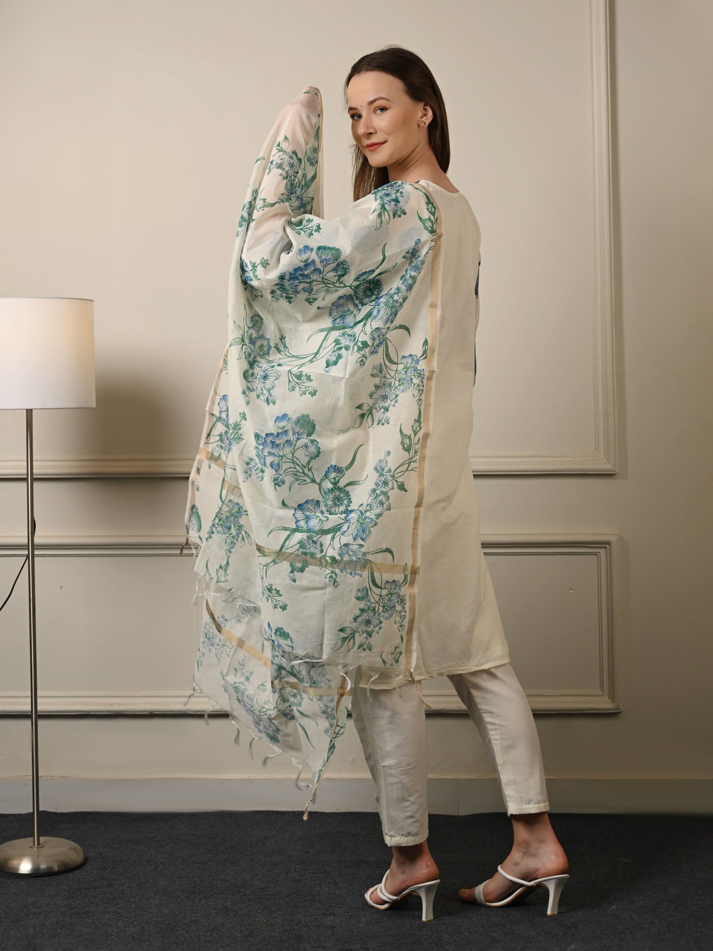 Off White Cotton Silk Suit Set