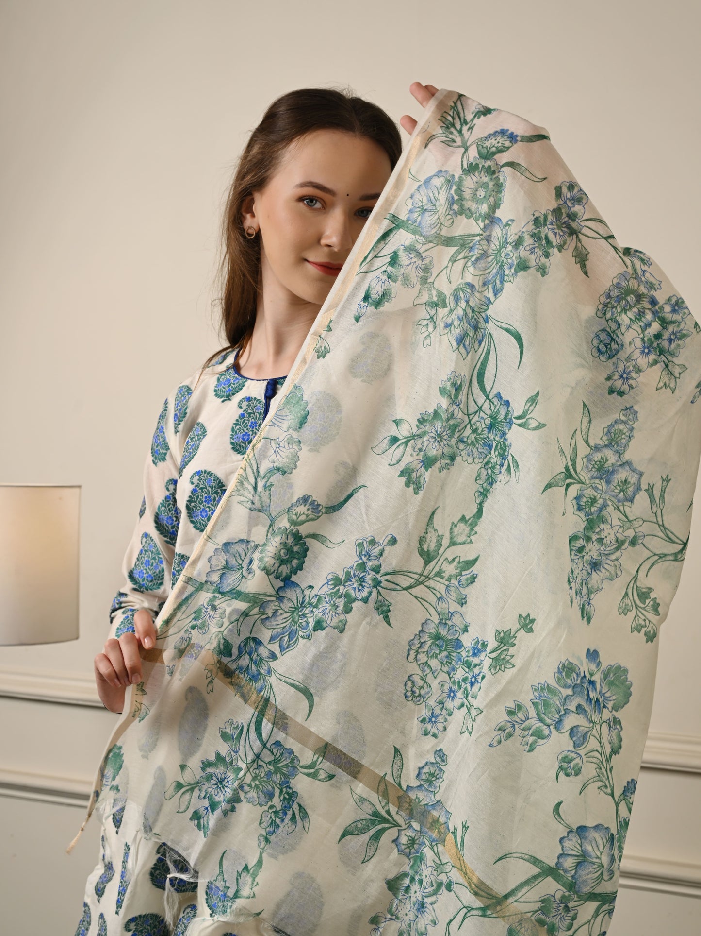 Off White Cotton Silk Suit Set