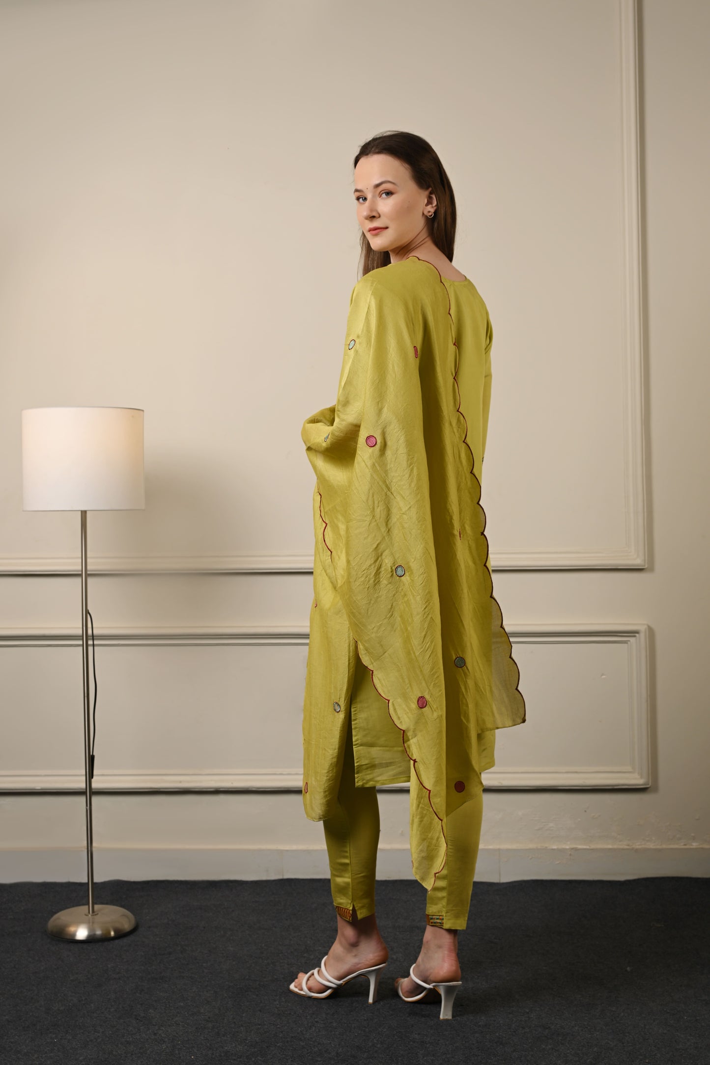 Green Silk Threadwork Festive Suit Set