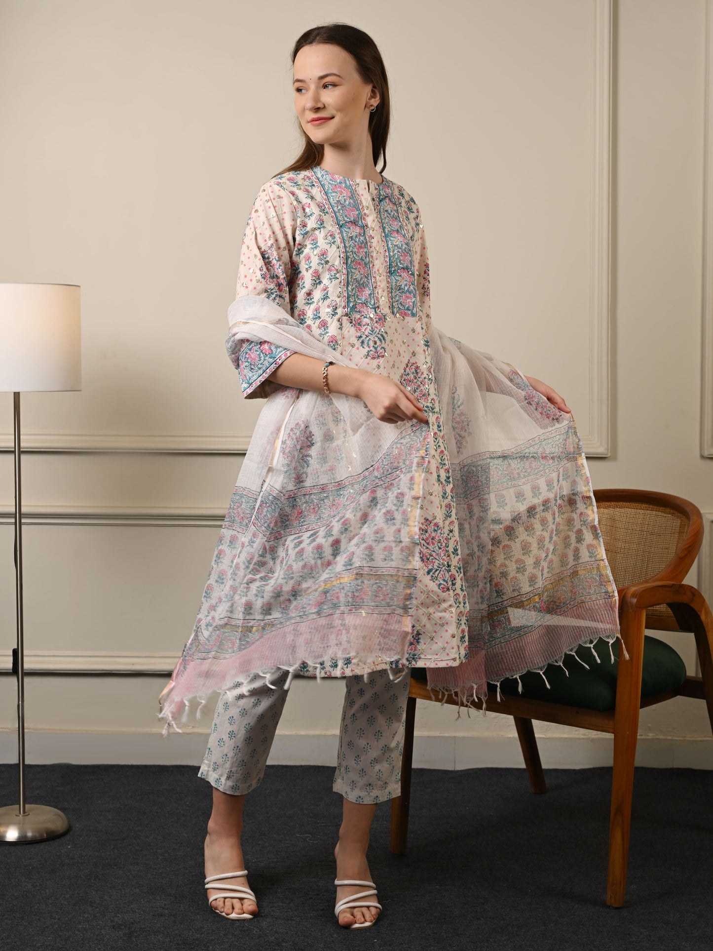 Pastel Blue Chanderi Cotton Suit Set