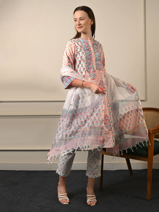 Pastel Pink Chanderi Cotton Suit Set