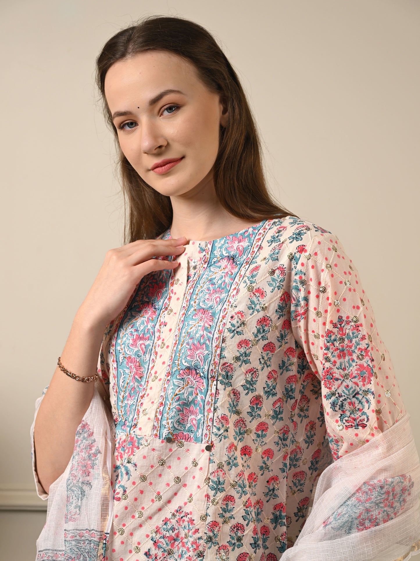 Pastel Pink Chanderi Cotton Suit Set