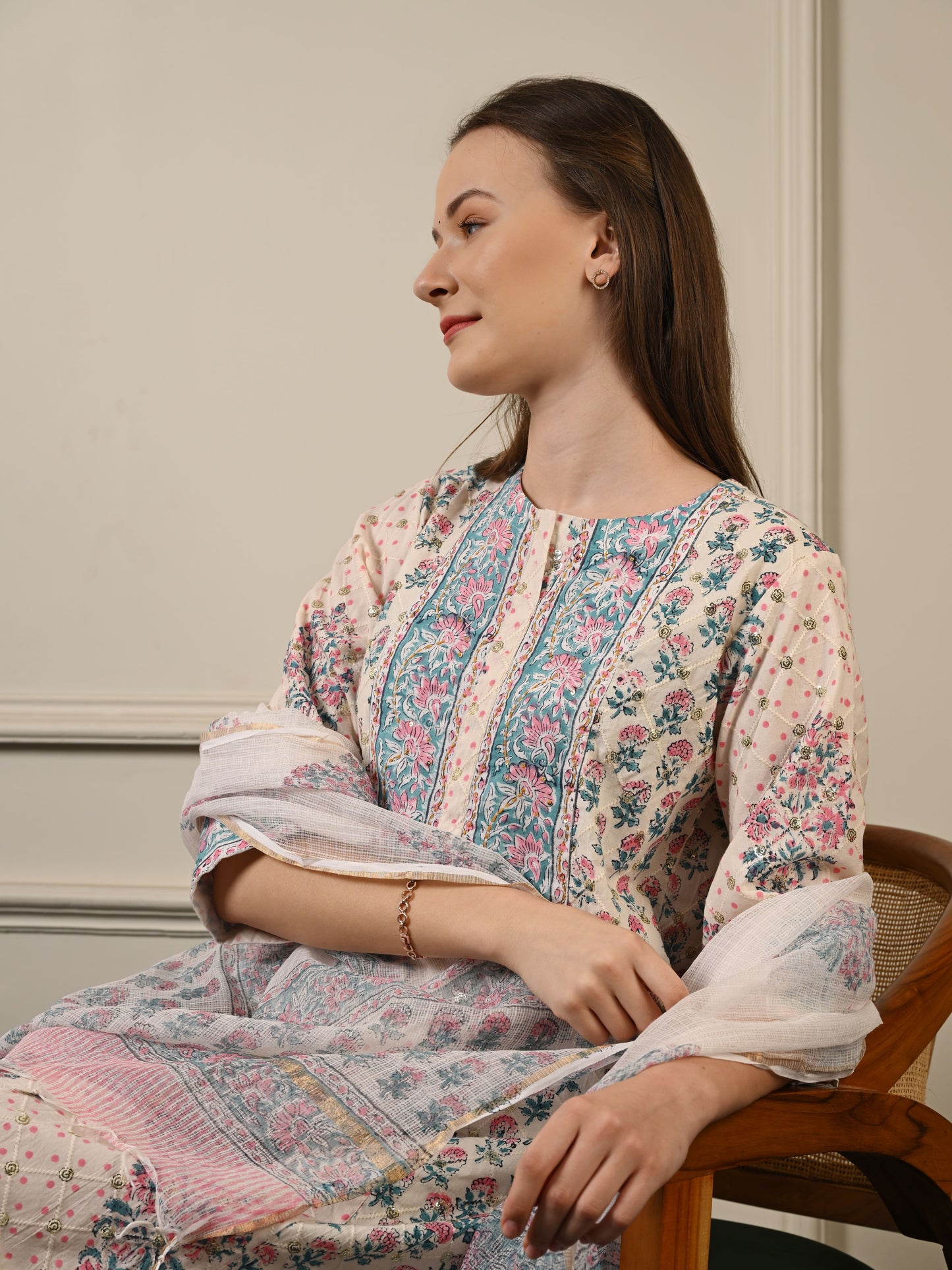 Pastel Blue Chanderi Cotton Suit Set