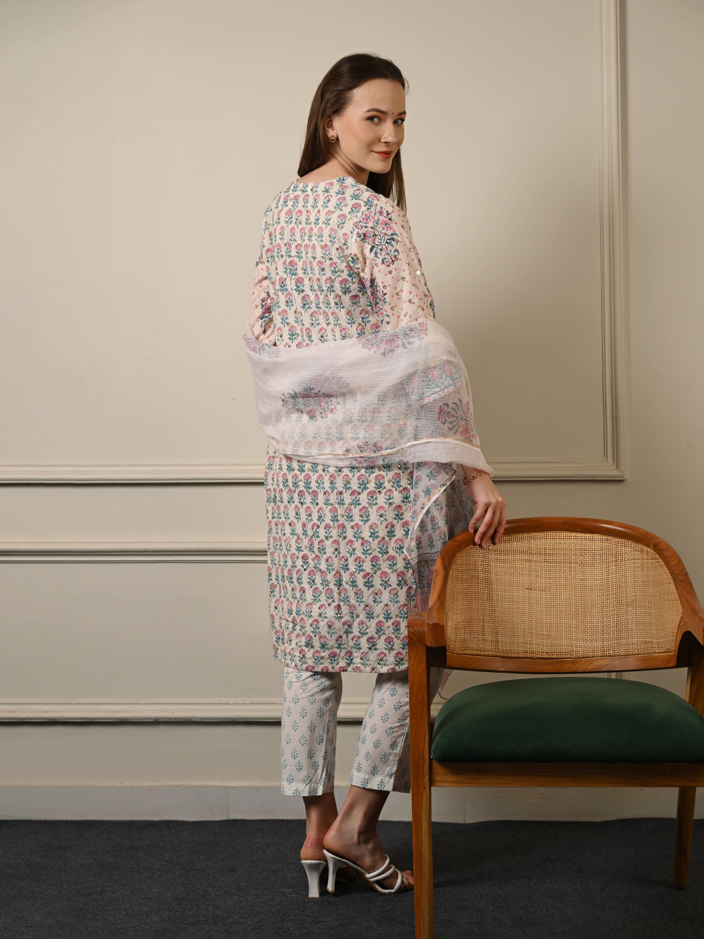 Pastel Blue Chanderi Cotton Suit Set