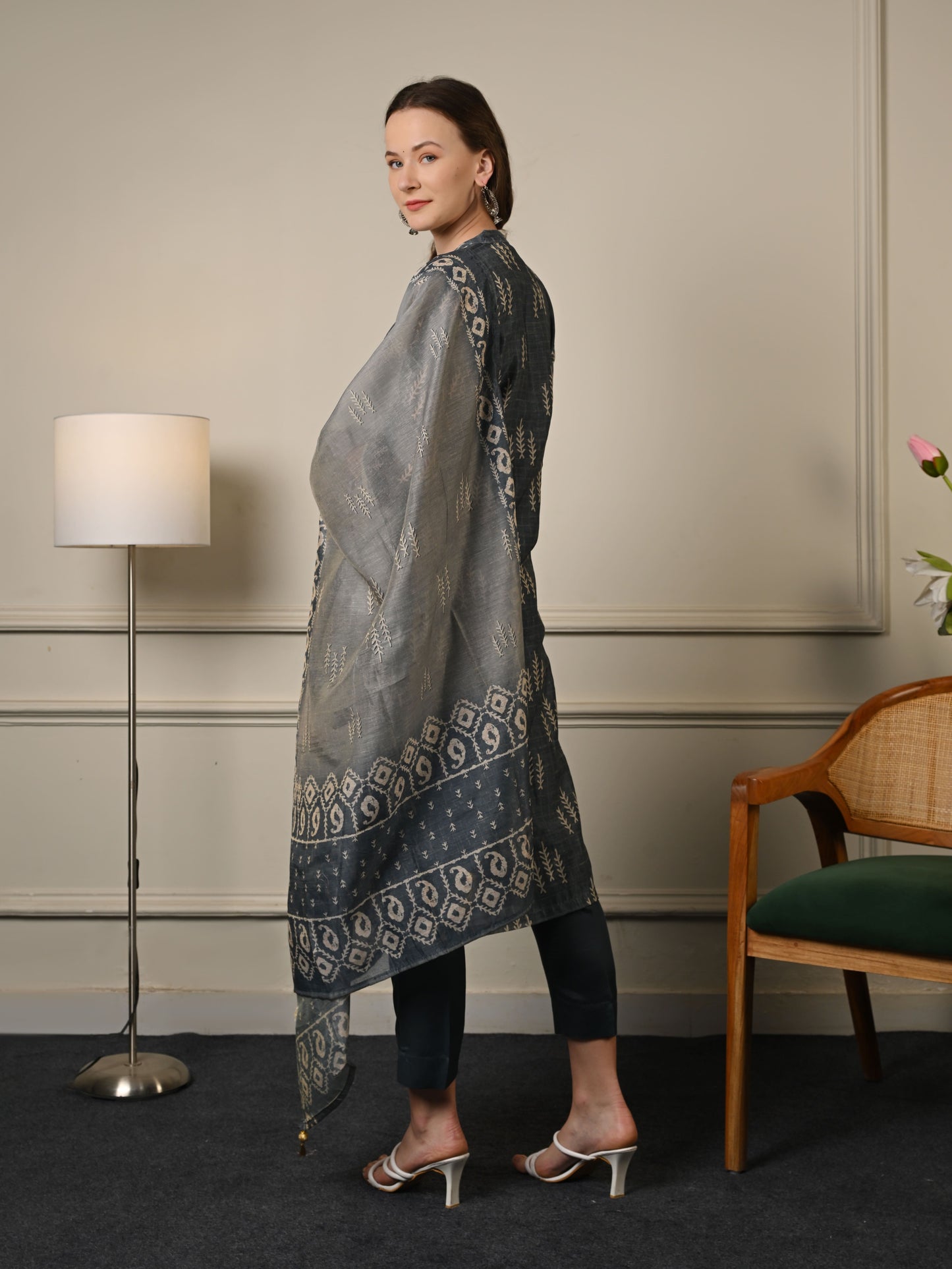 Grey Chanderi Cotton Suit Set