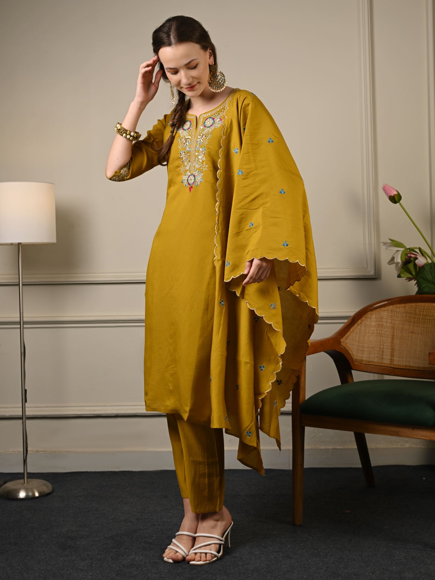 Mustard Yellow Silk Suit Set