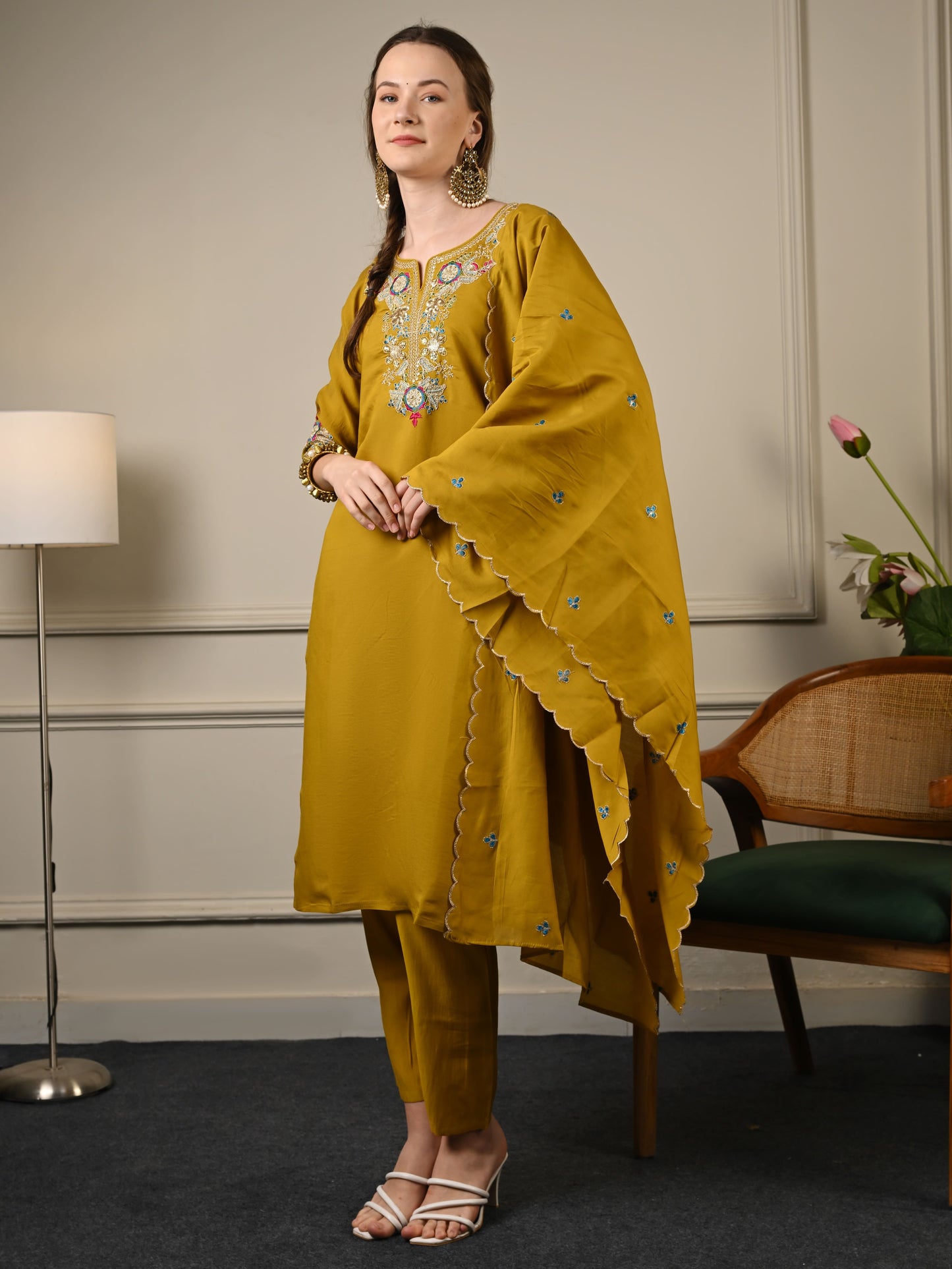 Mustard Yellow Silk Suit Set