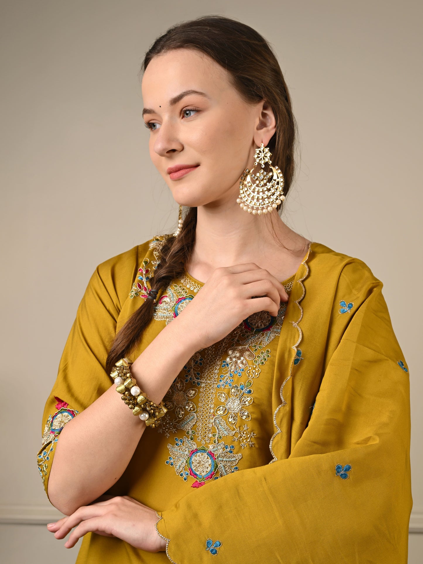 Mustard Yellow Silk Suit Set