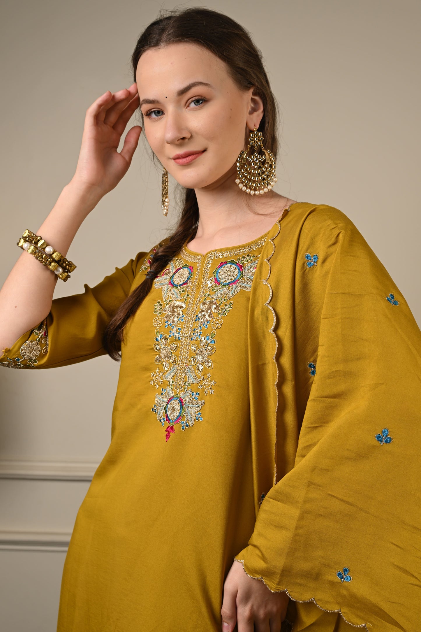Mustard Yellow Silk Suit Set