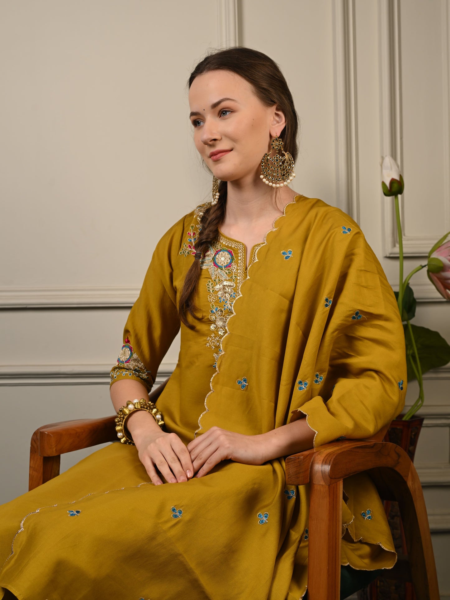 Mustard Yellow Silk Suit Set