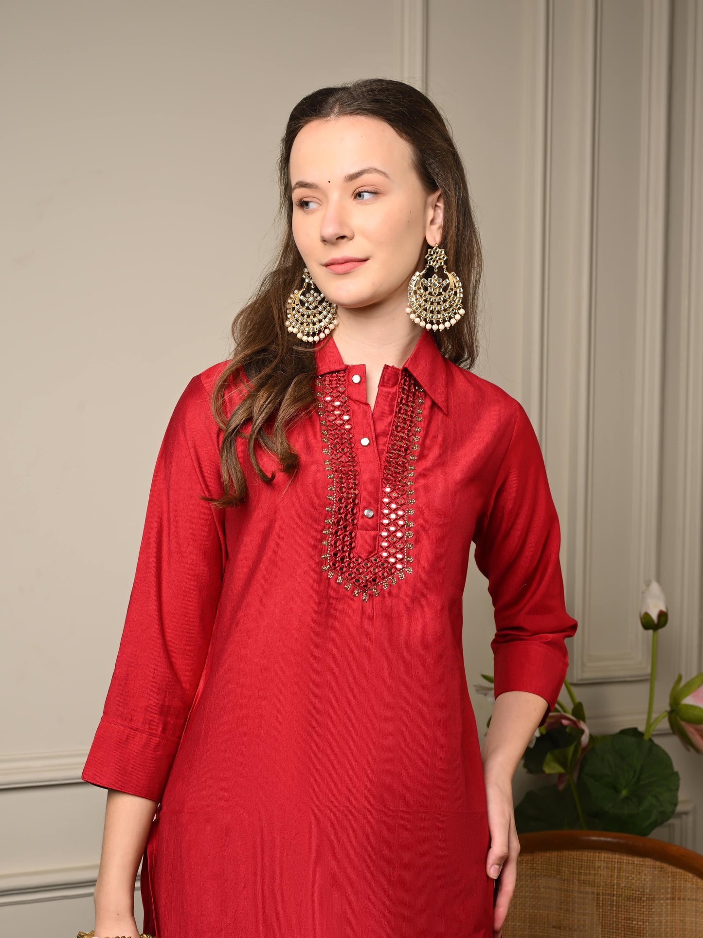 Deep Red Corduroy Afghani Coord Set