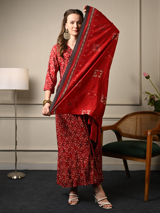 Deep Red Anarkali Suit Set