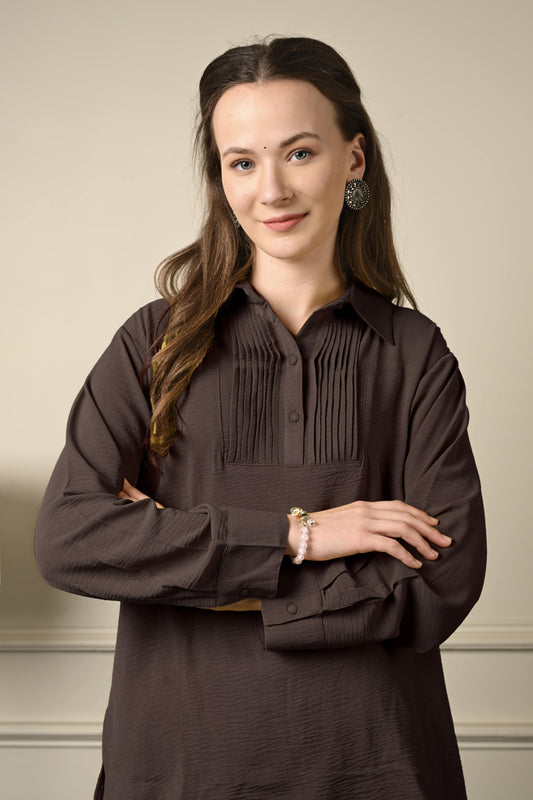 Dark Coffee Brown Imported Fabric Coord Set