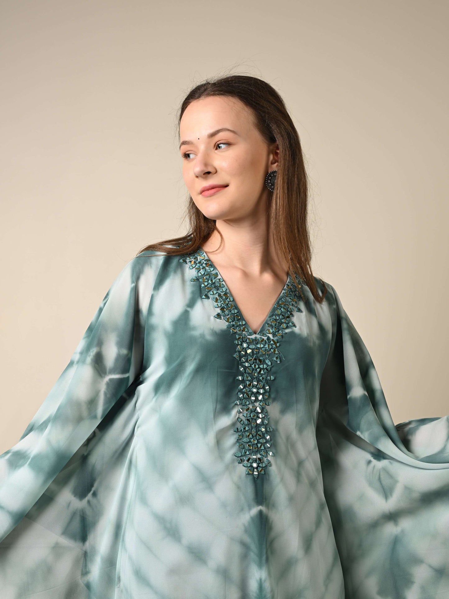 Pastel Green Tie & Dye Kaftan Coord Set