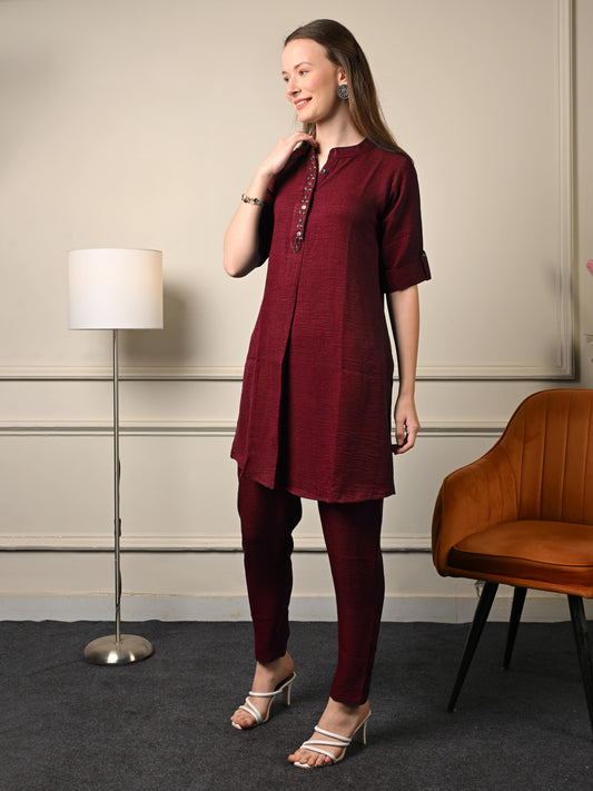 Solid Maroon Tunic Coord Set
