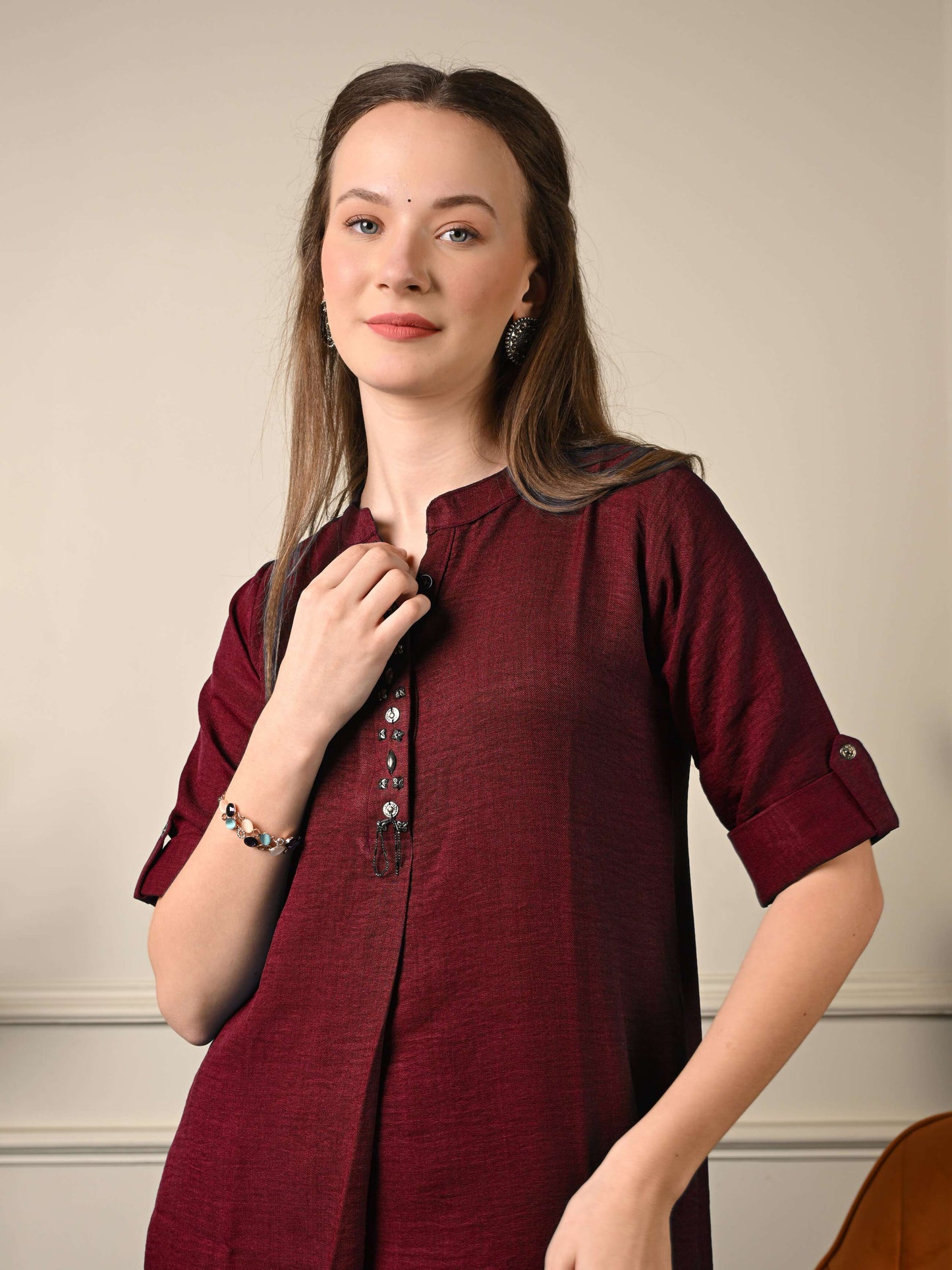 Solid Maroon Tunic Coord Set