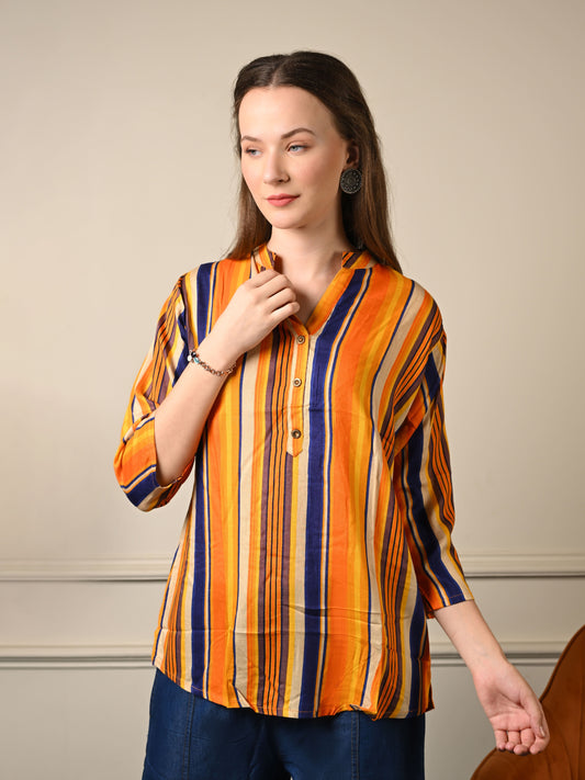 Orange Striped Shirt Top