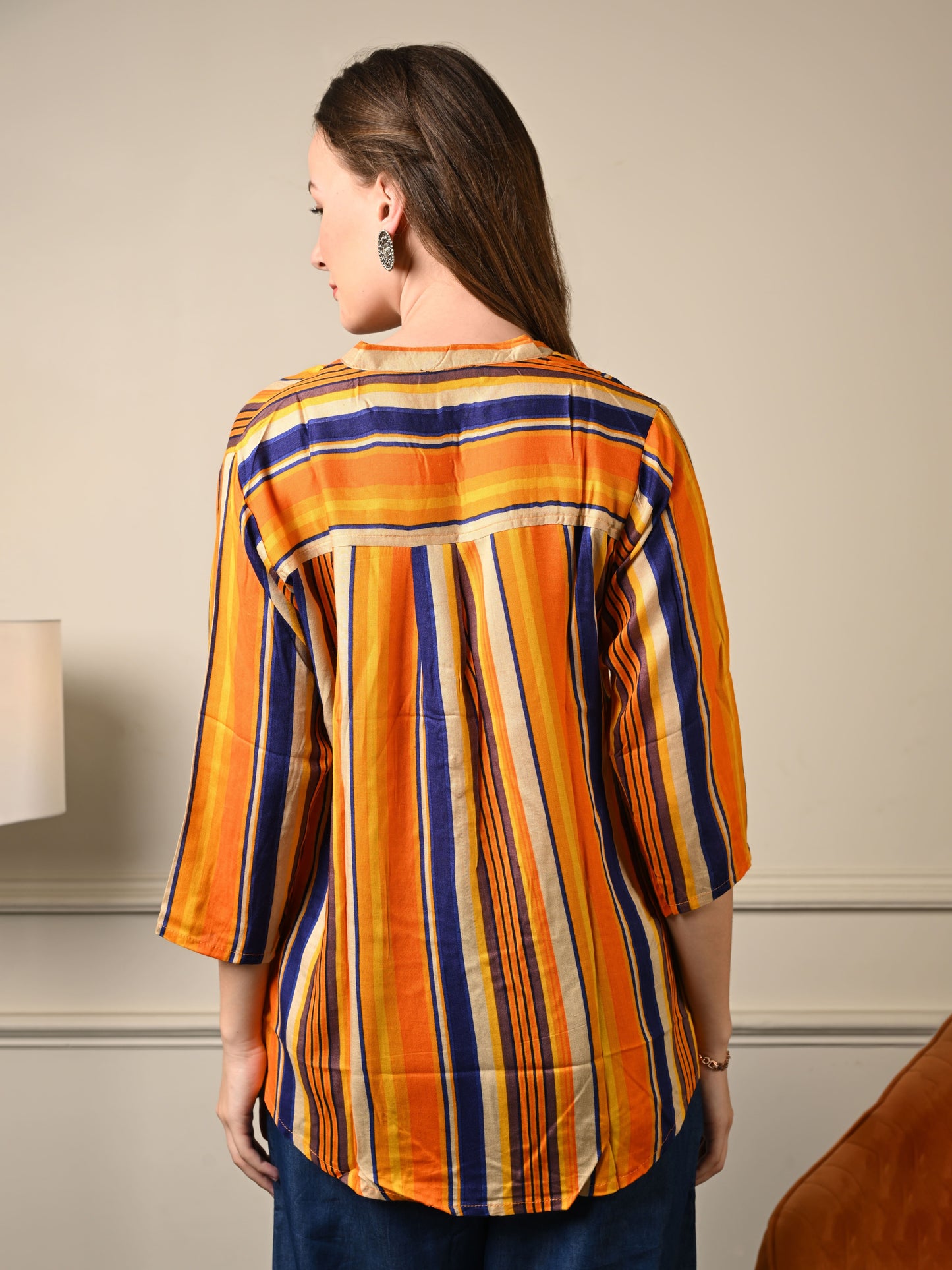 Orange Striped Shirt Top