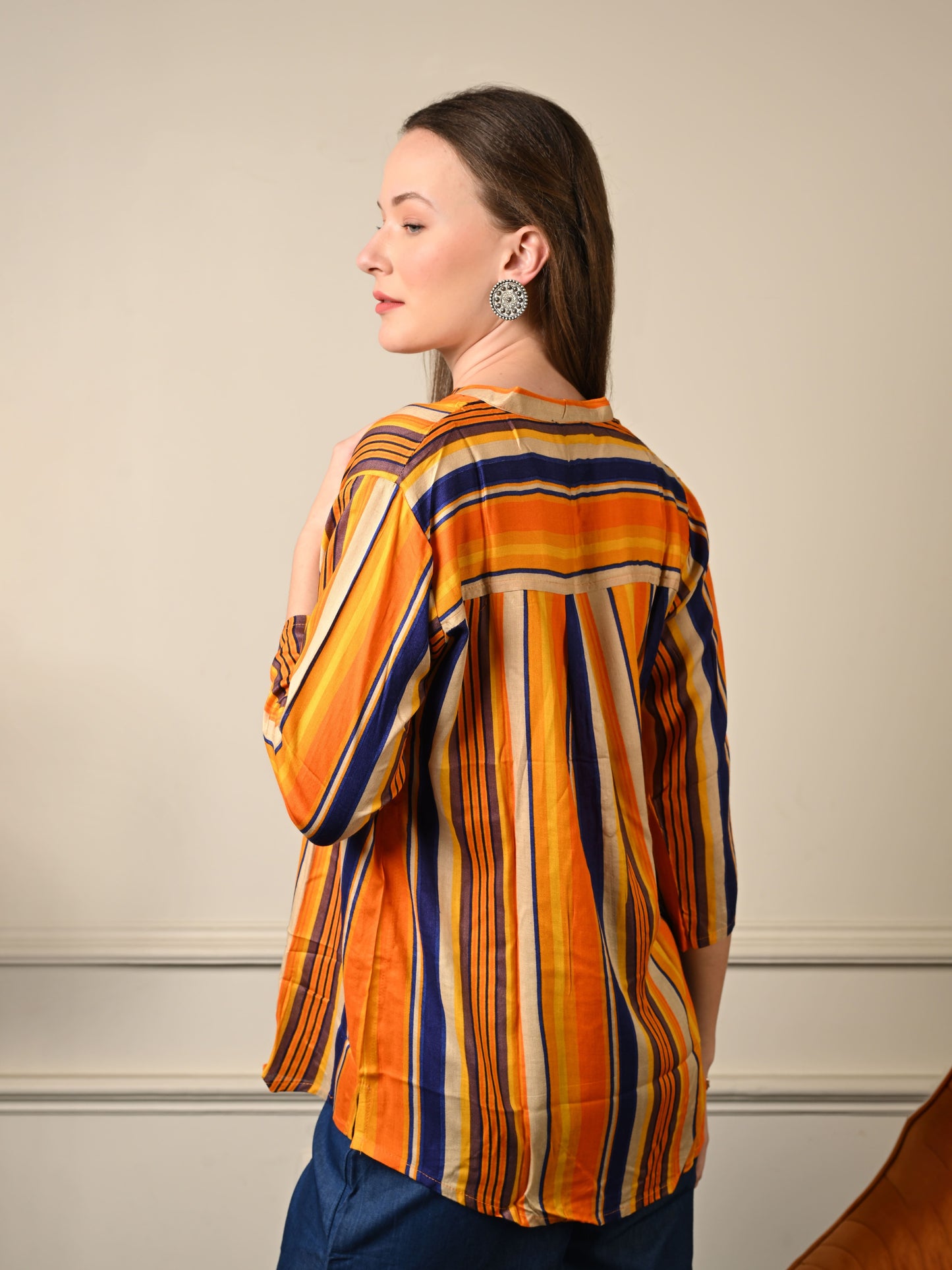 Orange Striped Shirt Top