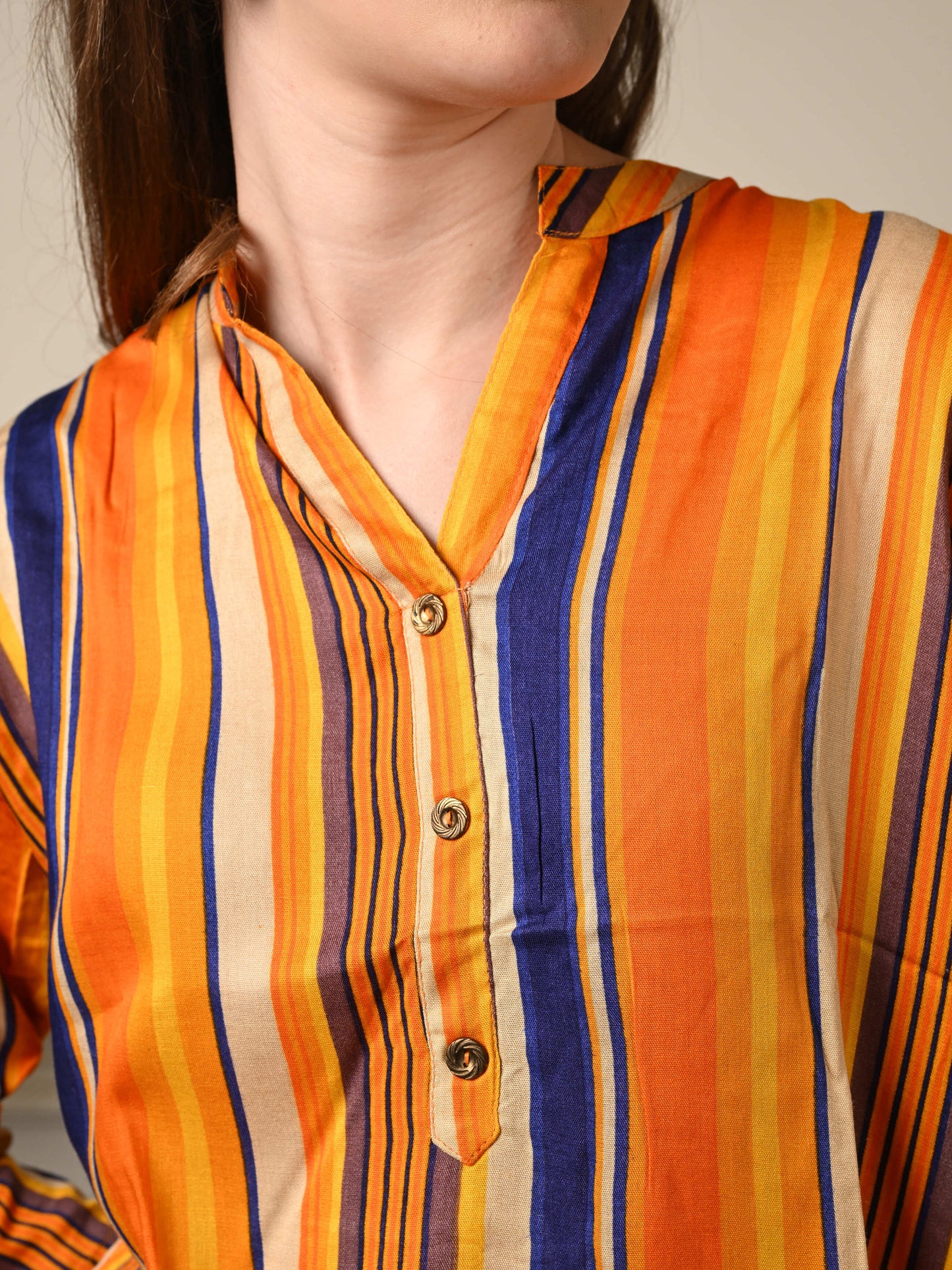 Orange Striped Shirt Top