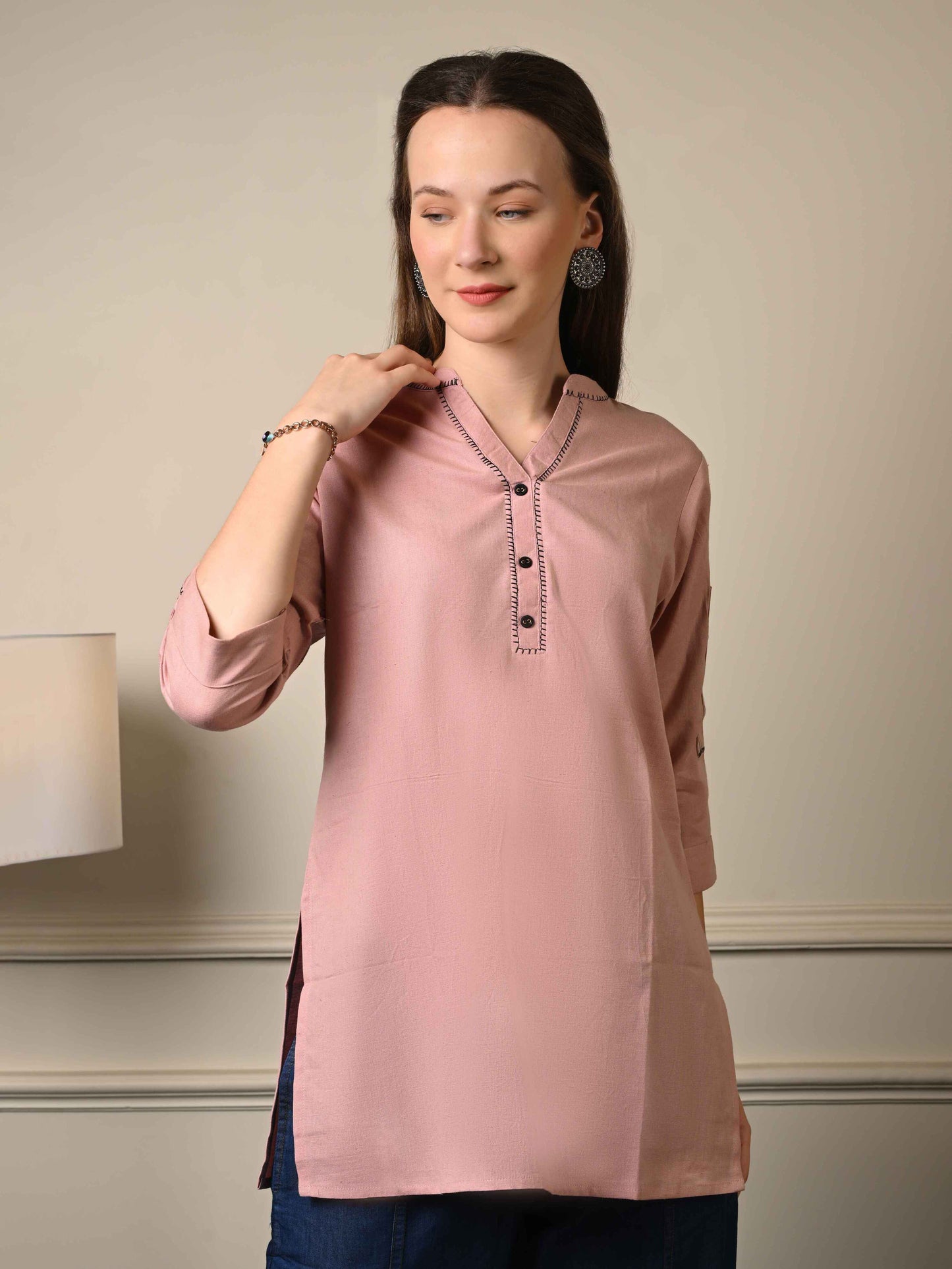 Dusky Pink Shirt Style Top