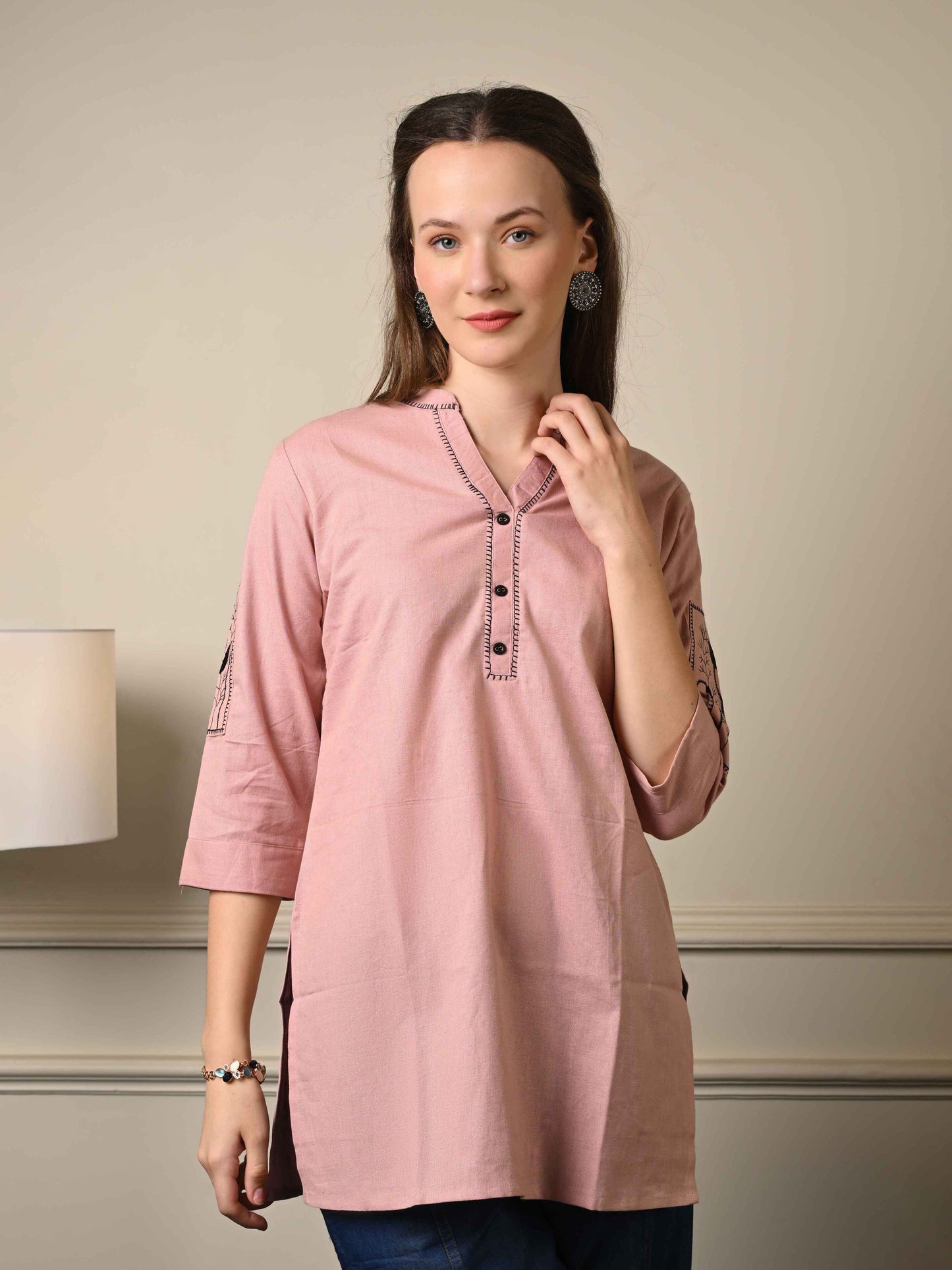 Dusky Pink Shirt Style Top