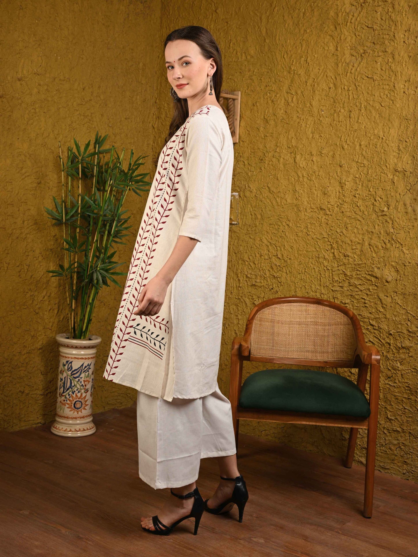 Off White Flex Cotton Kurta Set