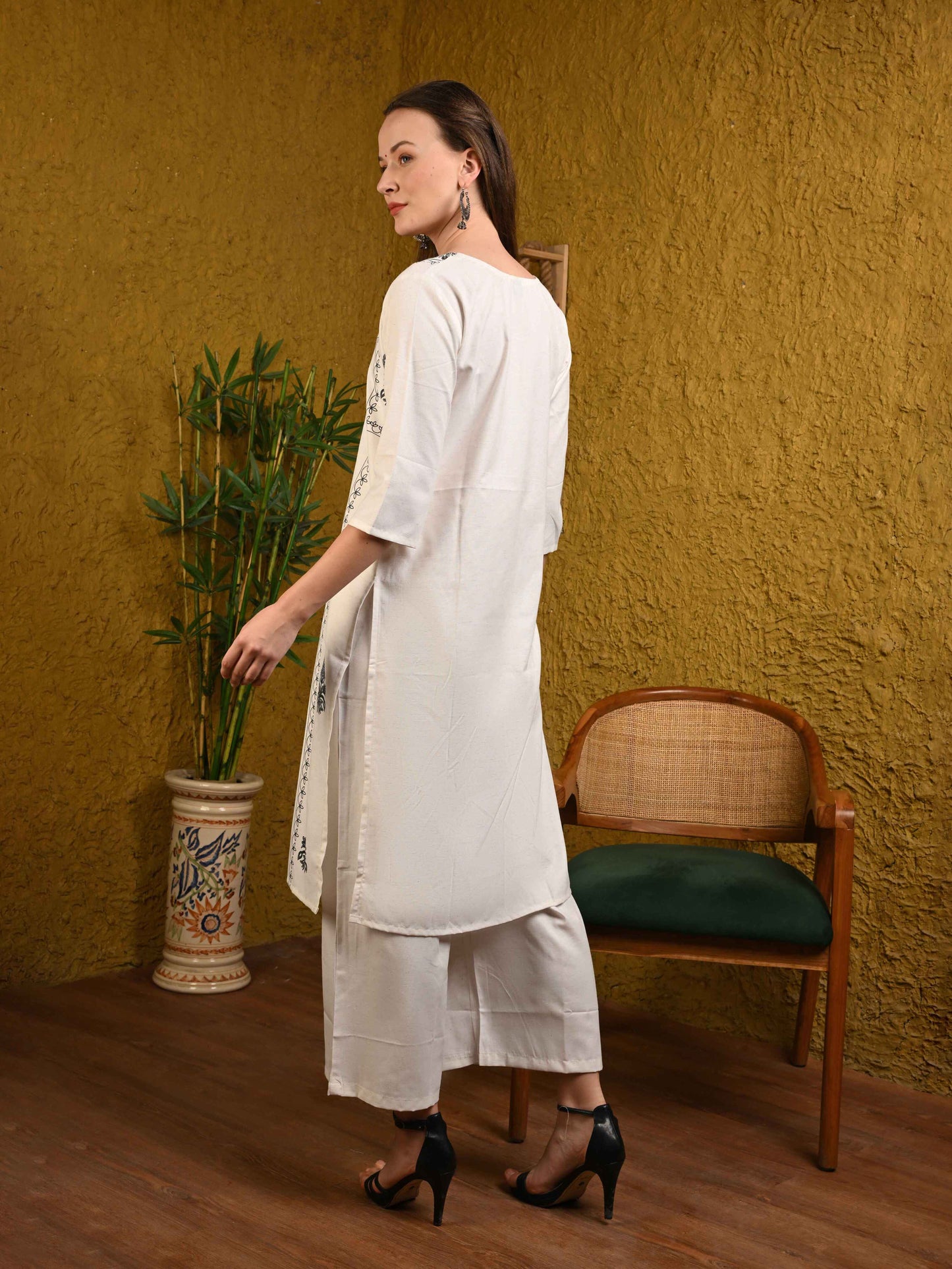 Off White Flex Cotton Kurta Set