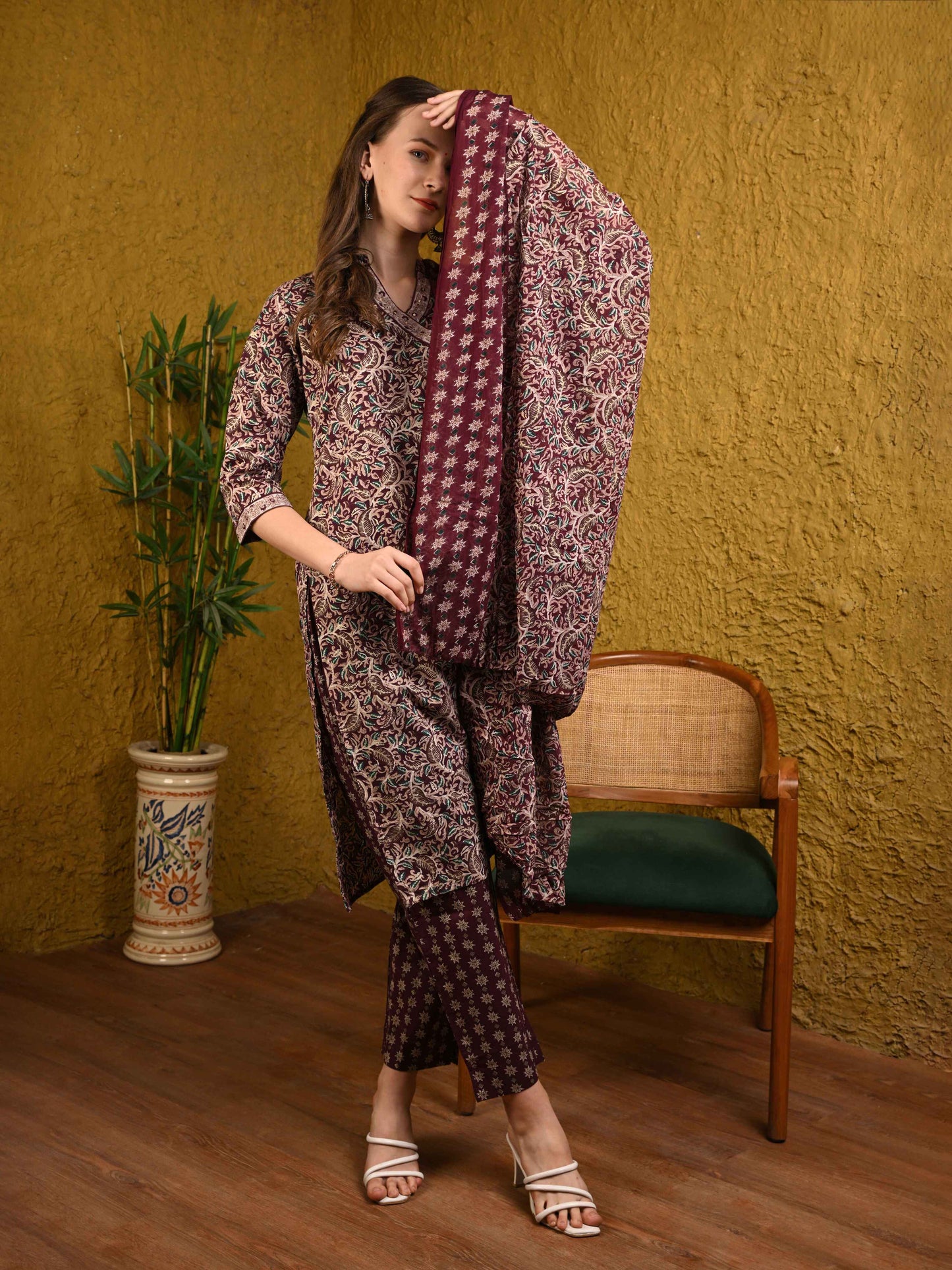 Purple Jaipuri Cotton Suit Set