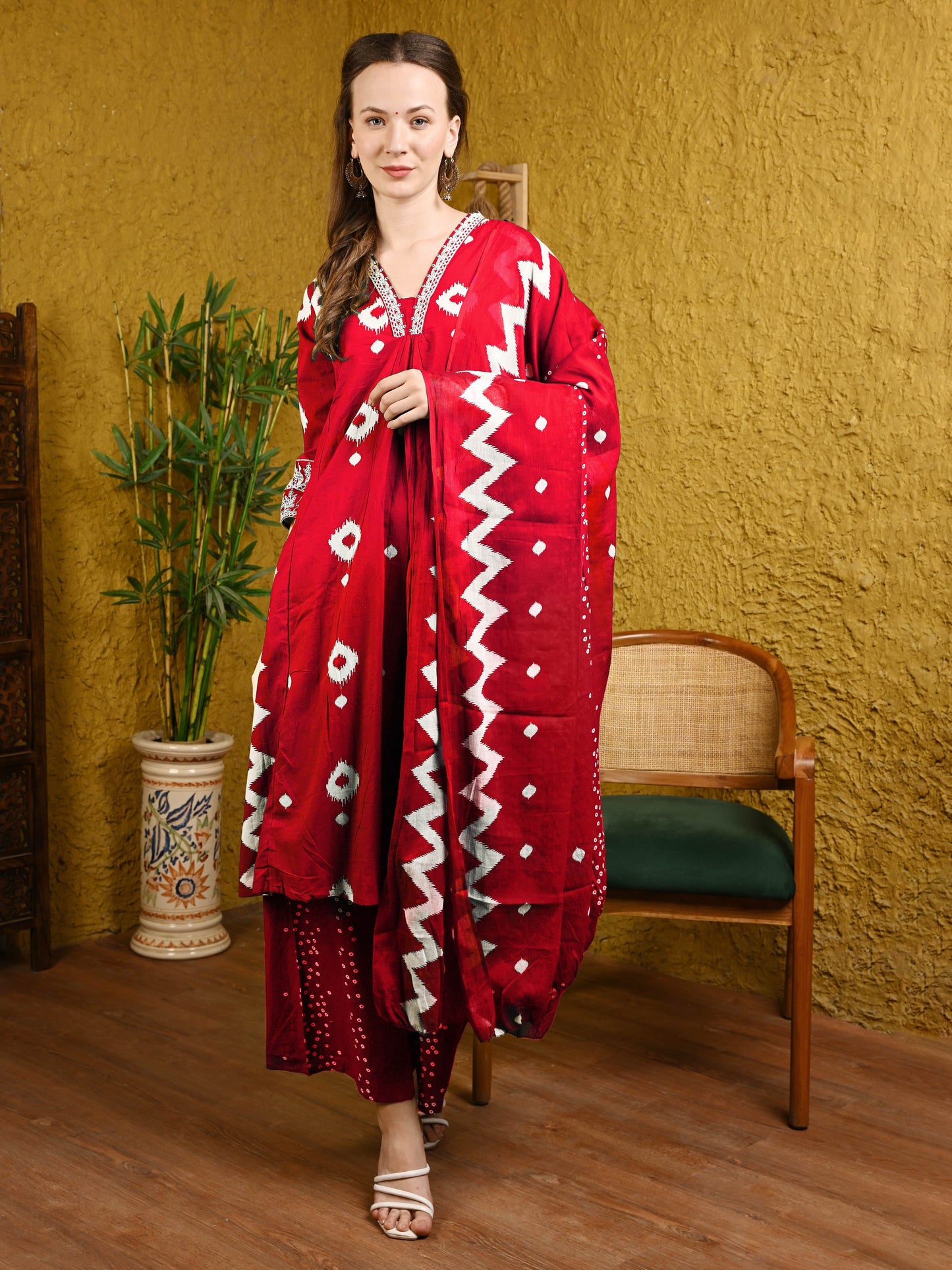 Red Jaipuri Cotton Anarkali Suit Set