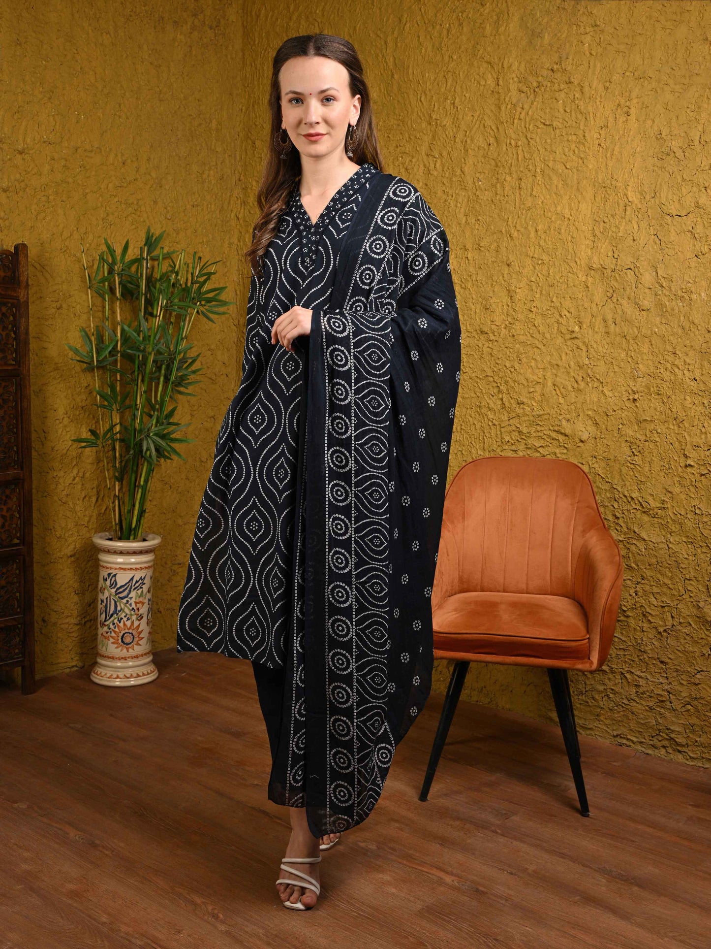 Black Jaipuri Cotton Suit Set