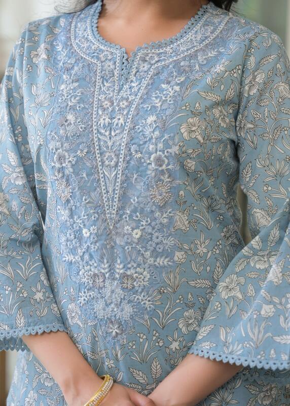 Storm Serenity Greyish Blue Cotton Suit Set