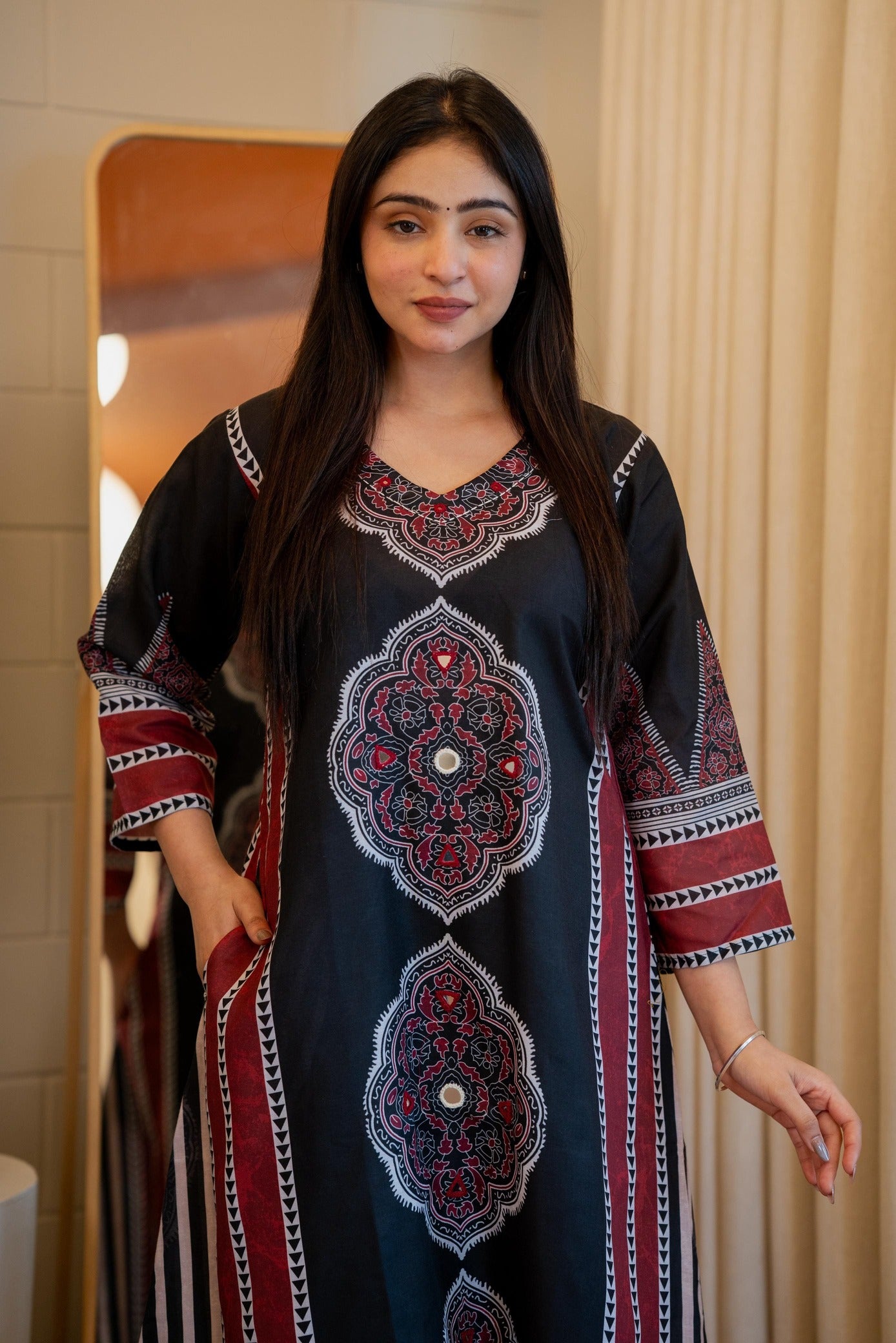 Onyx Black Maroon Flared Kurta Pant Set