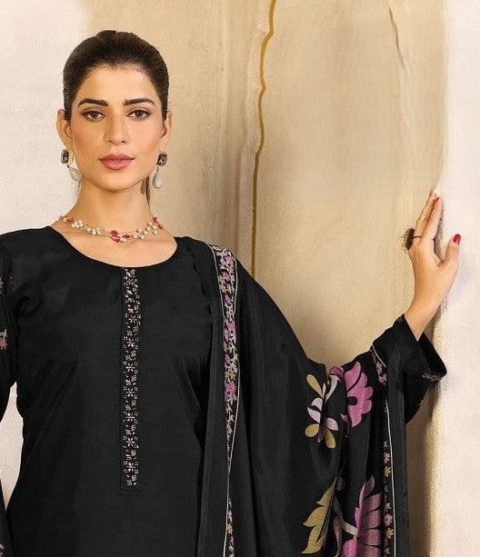 Midnight Black Rayon Silk Suit Set with Dupatta