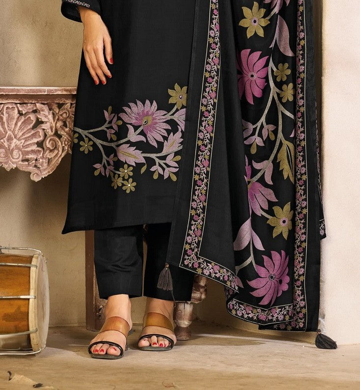 Midnight Black Rayon Silk Suit Set with Dupatta