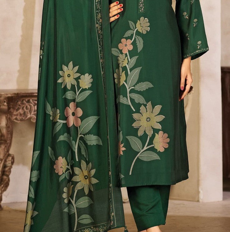 Deep Green Rayon Silk Suit Set with Dupatta