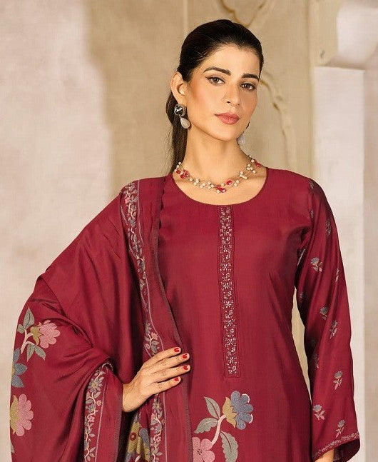 Royal Maroon Red Rayon Silk Suit Set with Dupatta