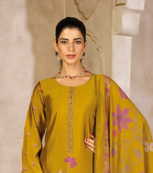 Mustard Yellow Rayon Silk Suit Set with Dupatta