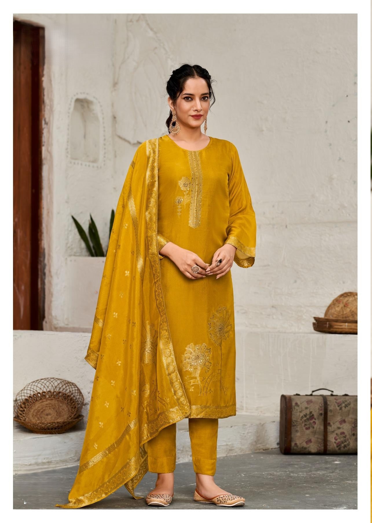 Sapphire Yellow Bangalore Silk Kurta set with Dupatta