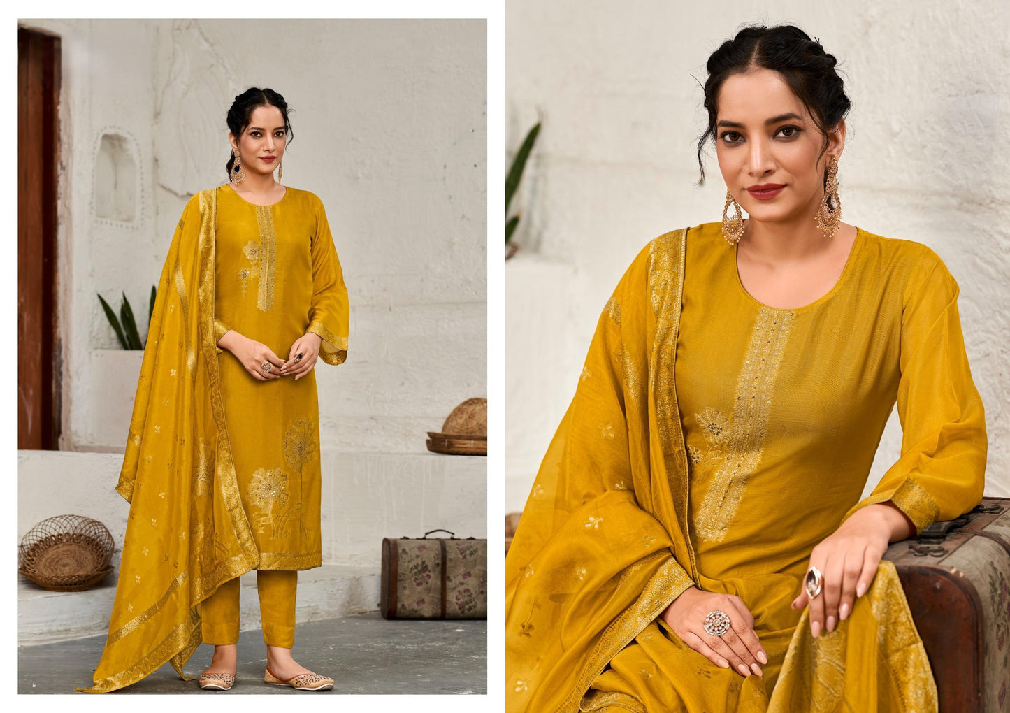 Sapphire Yellow Bangalore Silk Kurta set with Dupatta