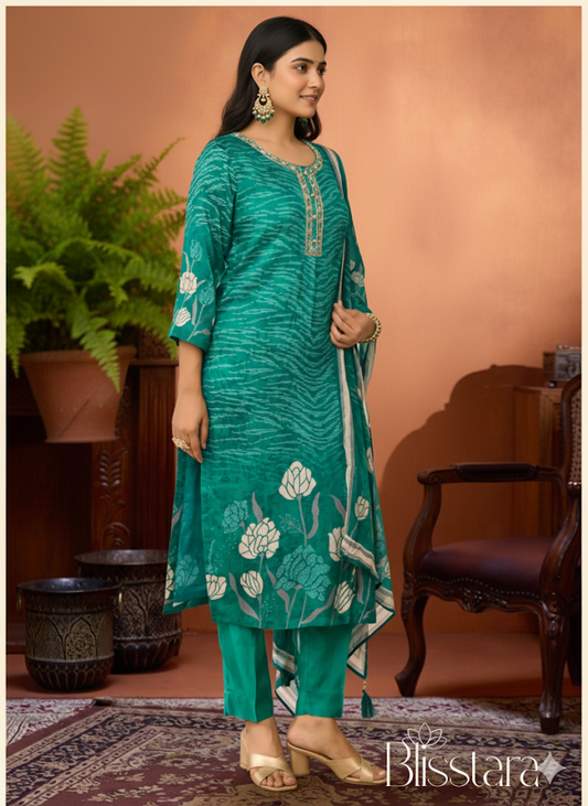 Pristine Green Festive Silk Suit with Duptta