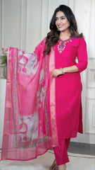 Empress Fuchsia Hot Pink Roman Silk Suit Set with Dupatta