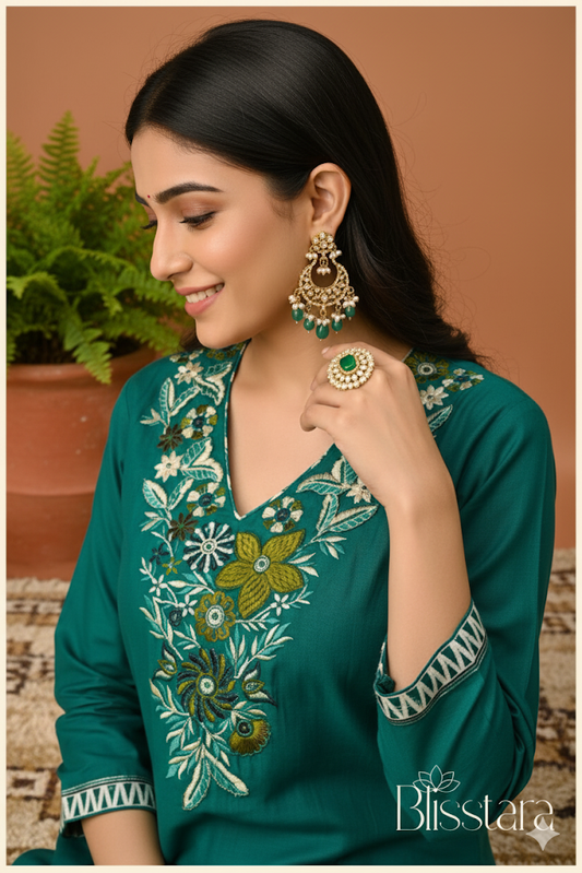 Emerald Green Silk Suit Set with Dupatta
