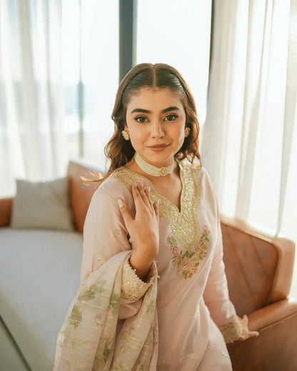 Ivory Crepe Kurta with Palazzo